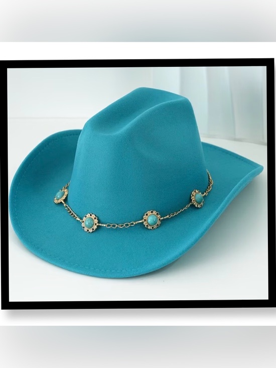 Accessories - 🆕 Turquoise Felt Cowboy Hat with Decorative Chain